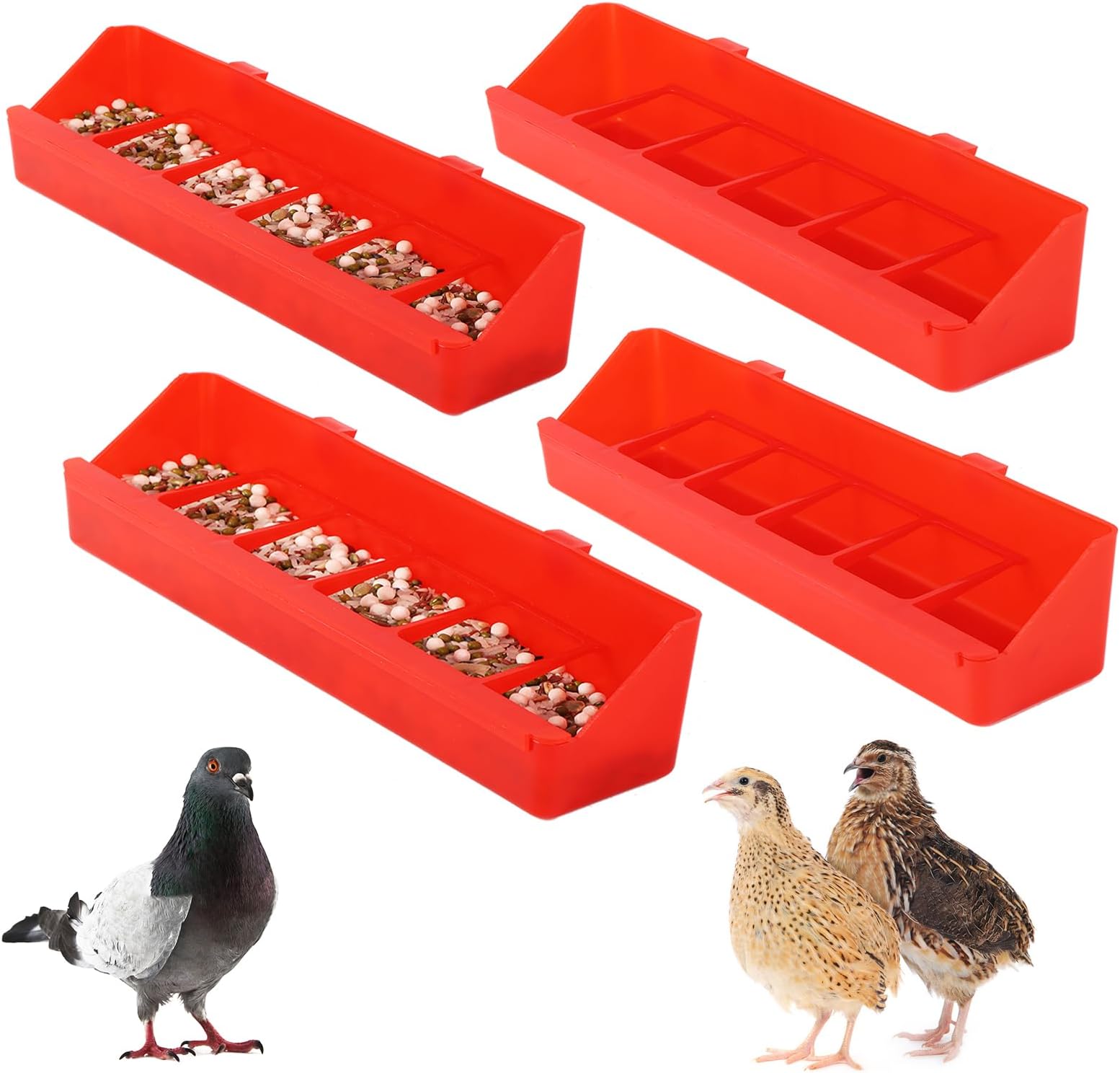 4 Pack No Mess Pigeon Feeder Removable 6 Slots Hanging Chicken Feeder Trough Water Trough for Pigeon Parrots Chicken Quail Duck Bird Poultry Small Animal