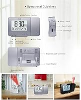 Vista 3 de MACHSWON Reloj despertador de proyección en techo, reloj digital LED para dormitorio, cargador USB, atenuador, proyector de 180°, 12/24H