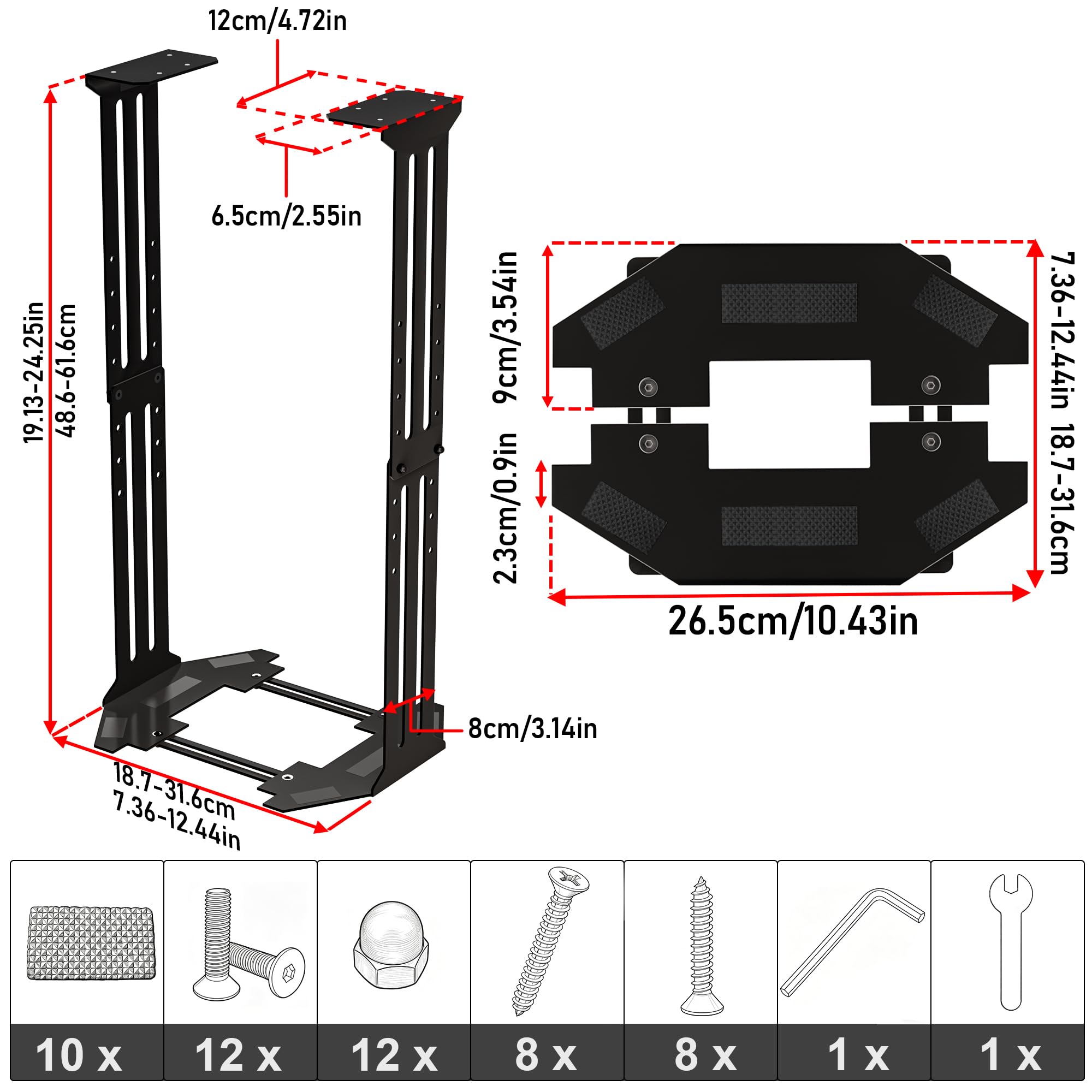 Supporto da scrivania per PC, 34 kg, larghezza 18-31 cm, regolabile, con tappetini protettivi, per case a torre in ufficio, giochi, laboratorio e casa, nero