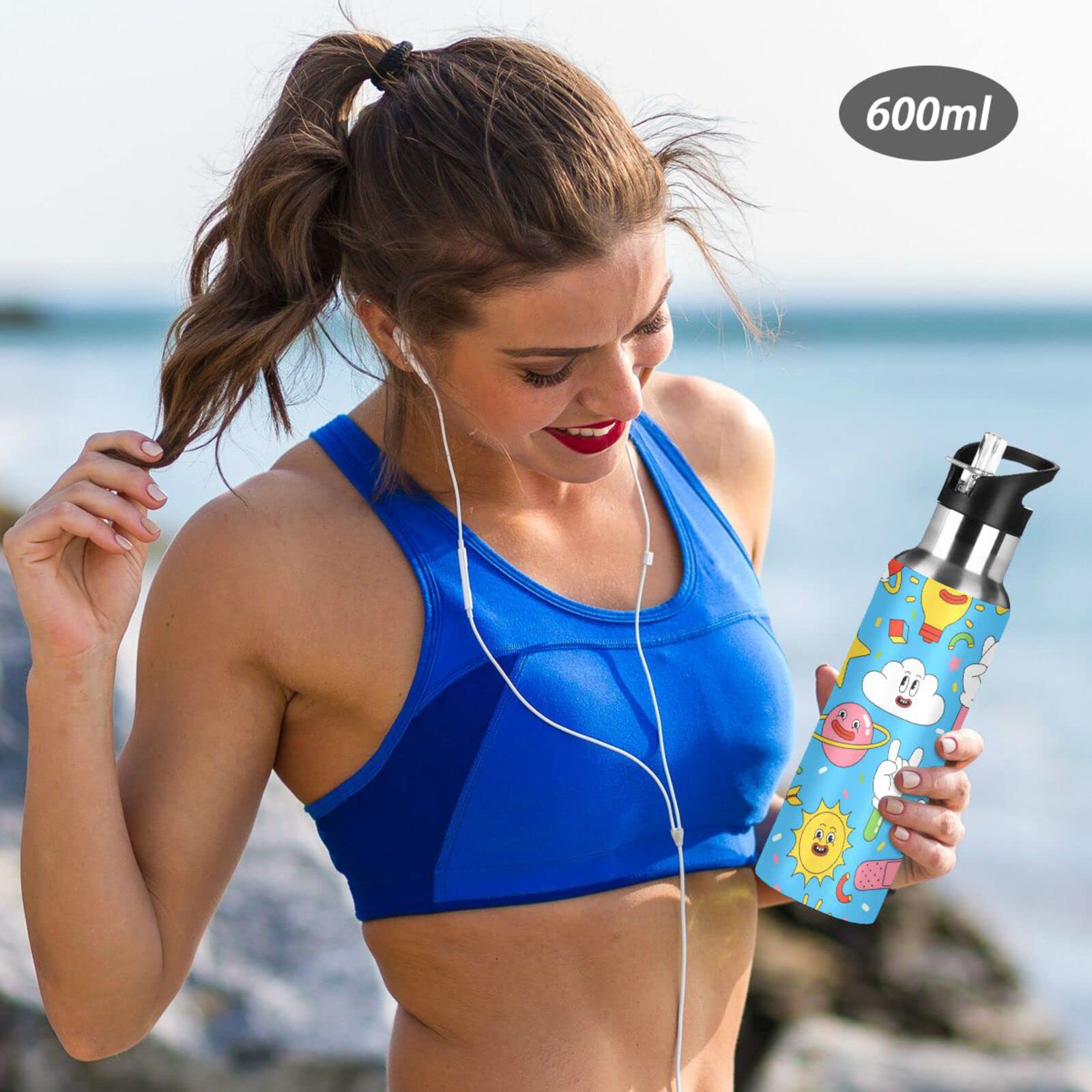 Borraccia sportiva isolata sottovuoto con manico in acciaio inox brocca d'acqua con cannuccia per corsa bicicletta viaggio palestra all'aperto doppia parete termica a prova di sudore caldo e freddo 34