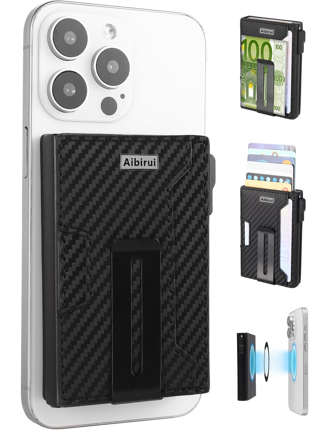 Portafoglio magnetico per cellulare, con 8 scomparti per carte di credito, protezione RFID da 4000 g, con clip per denaro, ultra sottile, per iPhone serie 17/16/15/14/13/12, Senza supporto, 11
