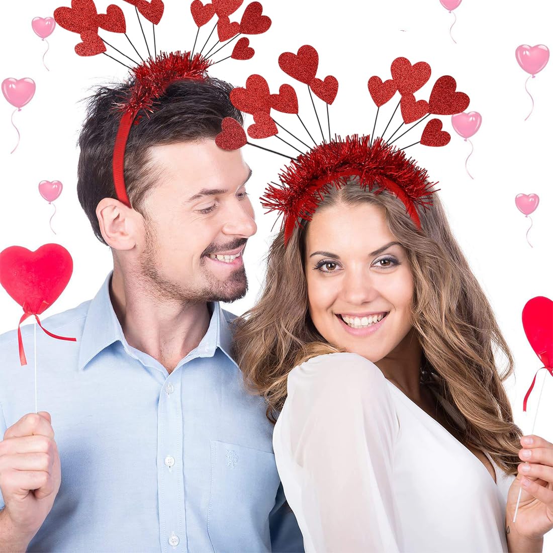 BAUCH Cerchietto con Cuore Rosso Paillettes per San Valentino, Accessorio Capelli per Donna e Ragazza, Ideale per Matrimoni e Feste