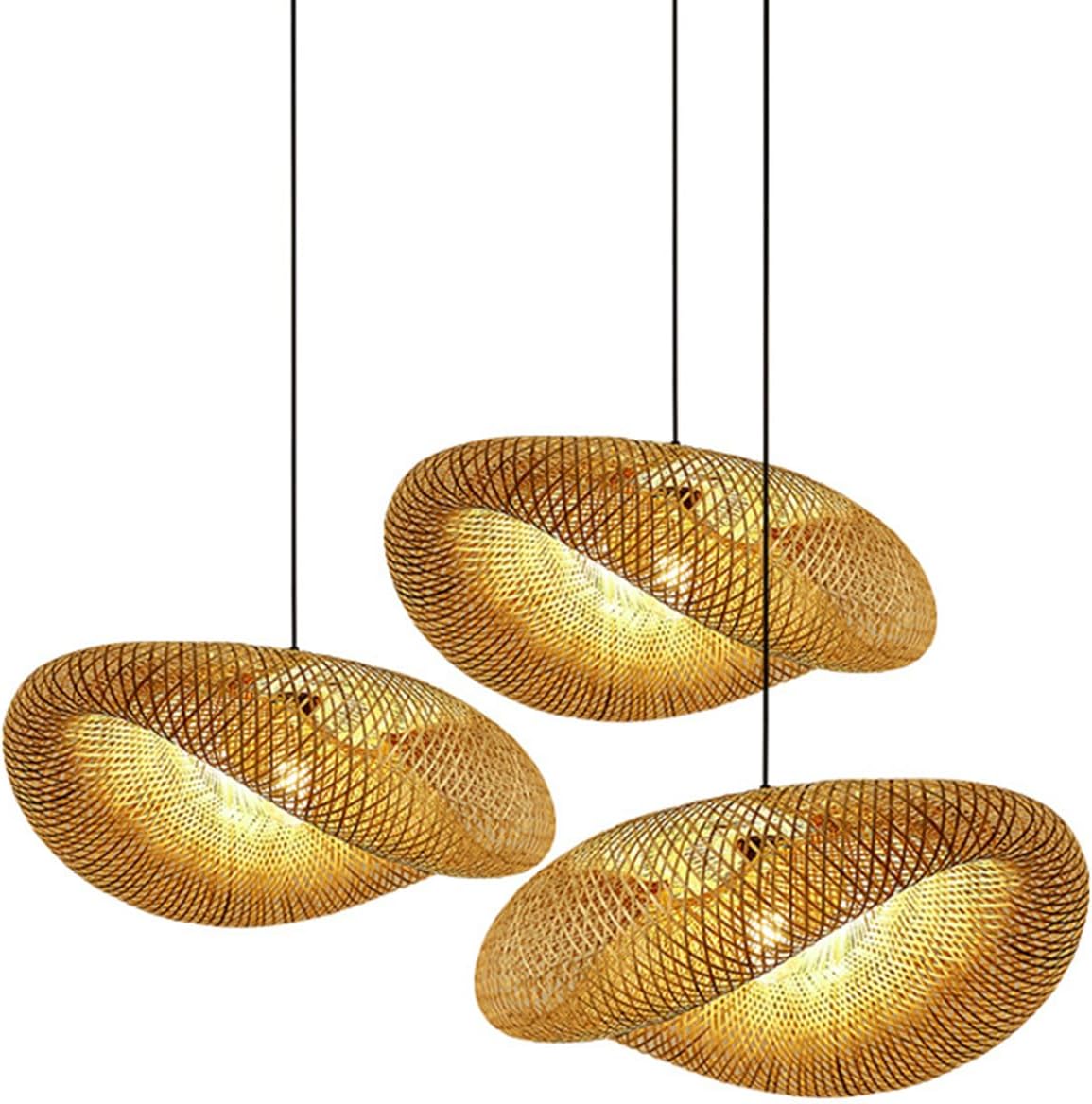 Lustre / Lampe Pendentif En Bambou Tressé Main - Style Ferme, Couleur Beige - Pour Salle à Manger