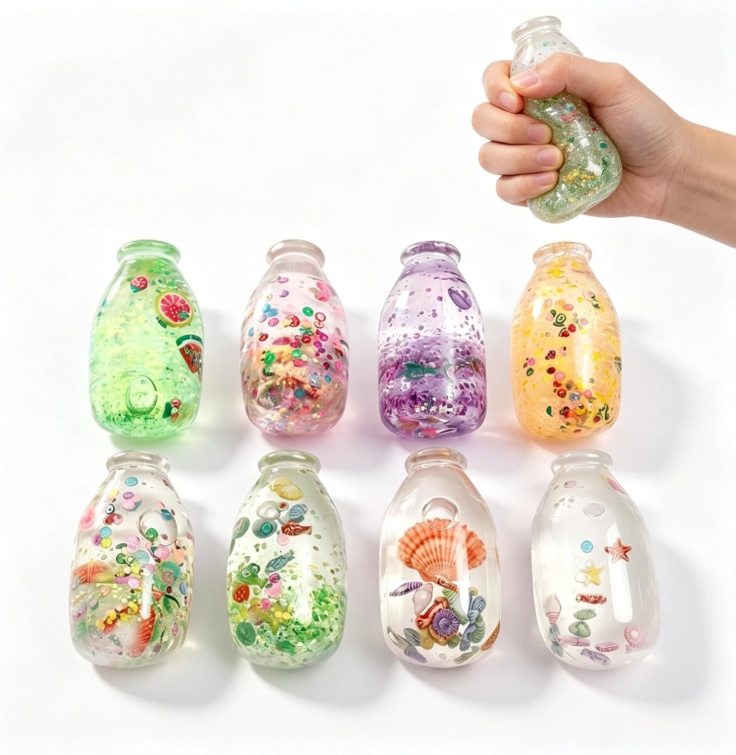 Dreamy Fruit Mini Bottle Squishy Slow Rising Squeeze Toy, Cute Clear Liquid Fidget Sensory Toy, Portable Stress Relief Anxiety Desk Toy Gift for Adults (1PCS Random Color)