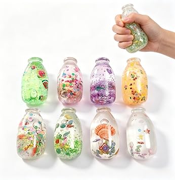 Dreamy Fruit Bottle Squishy Slow Rising Squeeze Toy, Cute Kawaii Clear Liquid Fidget Sensory Toy, Portable Stress Relief Anxiety Desk Toy Gift for Adults Random Color