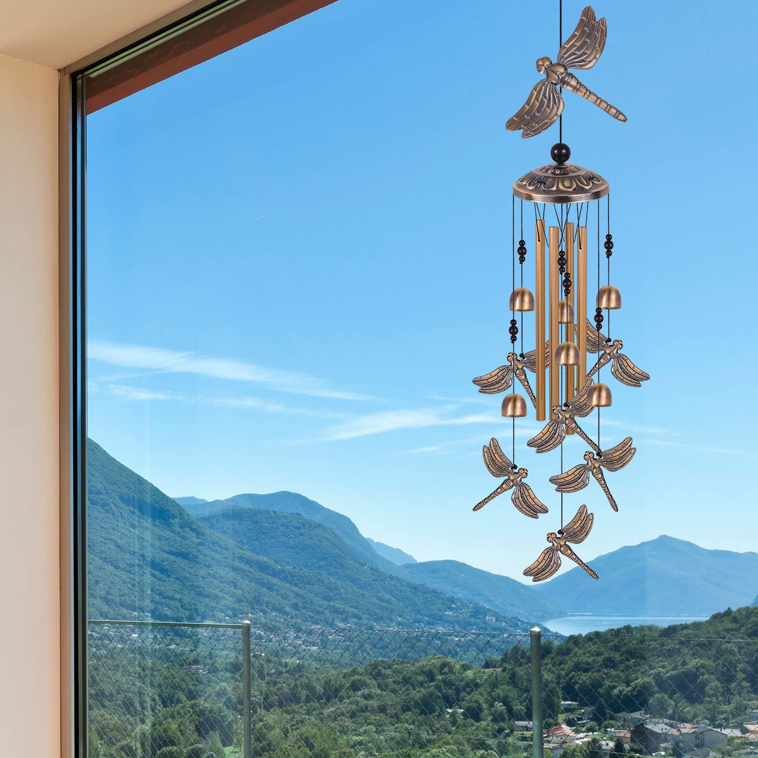 Solawindchime Carillon à vent en forme de libellule en bronze - Cadeau pour femme - Pour la maison, le jardin, la décoration intérieure et extérieure