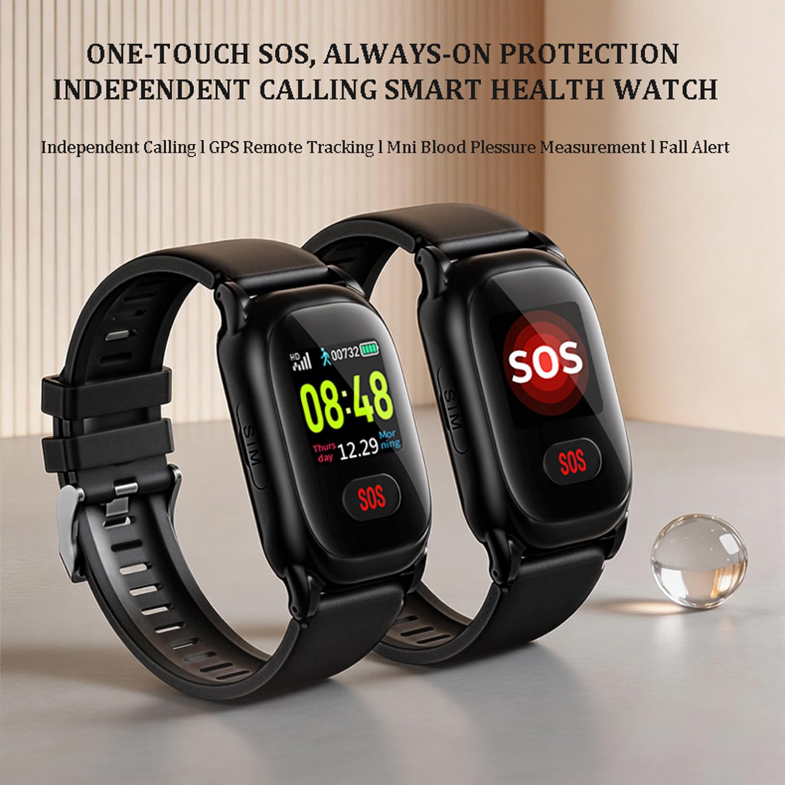 Smartwatch für Senioren mit Sturzerkennung | Notrufsysteme für Senioren, Tracker-Uhr bei Demenz und Alzheimer, GPS-Tracker, SOS-Notruf, Gesundheitsüberwachung