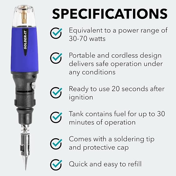 Solder-It SolderPro-50 (PRO-50) | Butane Torch Lighter and Soldering Iron | Cordless and Portable Soldering Gun | 410F - 750F Mini Heat Gun | Home Improvement Tools and Soldering Kit Essential