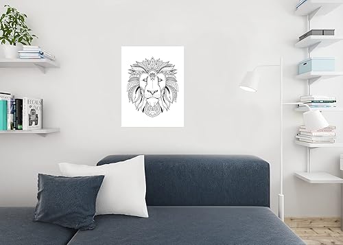 Miniatura 4 de Póster para colorear con diseño tribal de león para adultos, actividades de relajación, distanciamiento social, color tus propias artes y