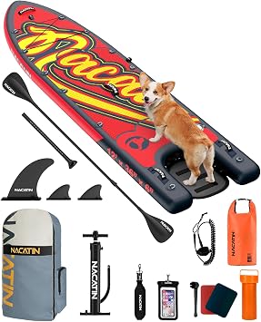 NACATIN Inflatable Stand Up Paddle Board - Premium SUP Board with Dog Ramp Kit, Complete SUP Set Paddle Boards for Adults with Single/Double Paddle, Backpack, Suitable for Paddle Boarding with Dog