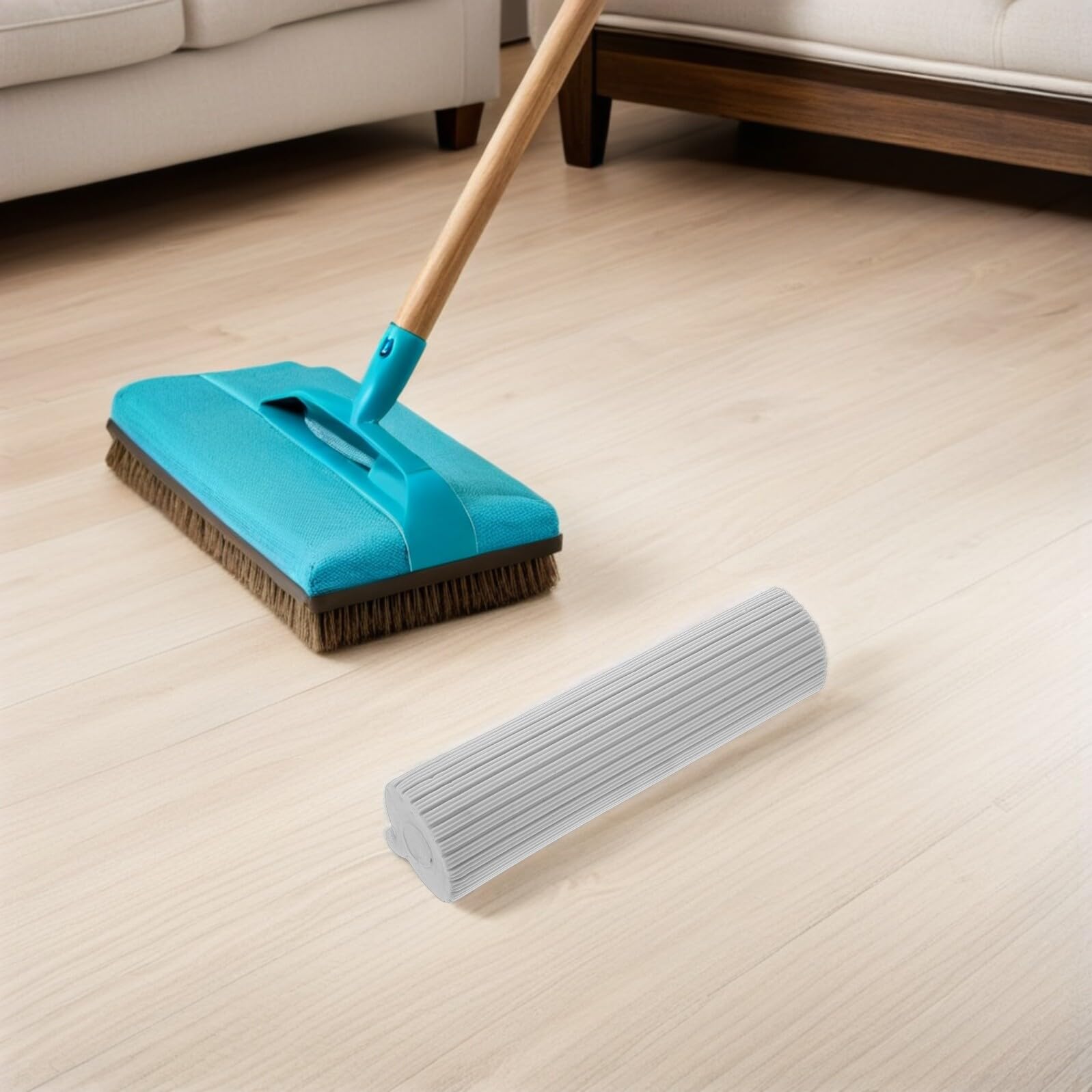 Healeved 2 Piezas Repuesto Cabezal de Esponja para Fregona Rodante Absorbente y Recambio para Limpieza de Suelos de Baldosa Cocina Baño y Uso Comercial