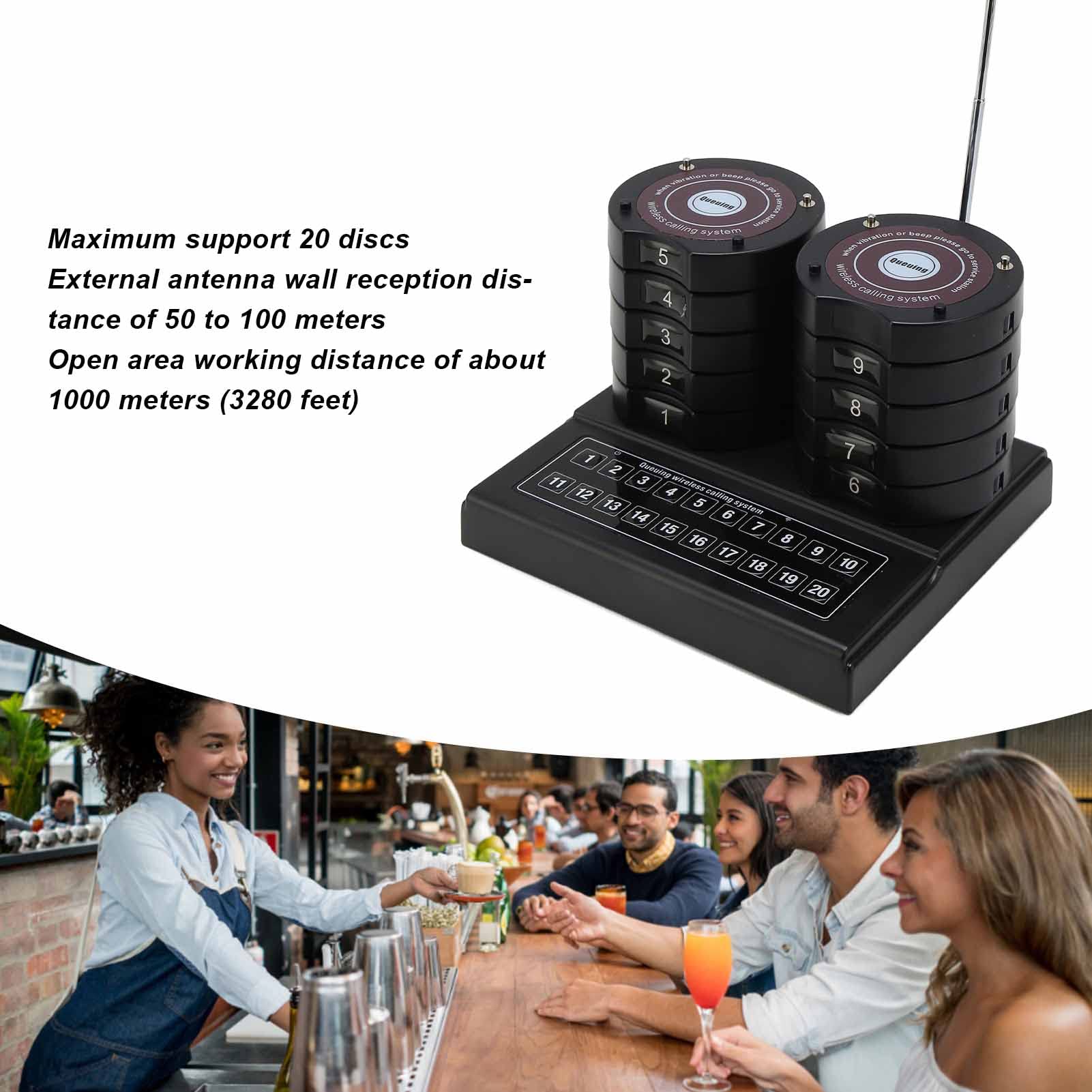 ASHATA di Chiamata Wireless da 1 a 10 Ristoranti, di Chiamata Wireless per Ospedali, Sistemi di Cercapersone per Ristorante Plug And Play con Chip Professionale a 20
