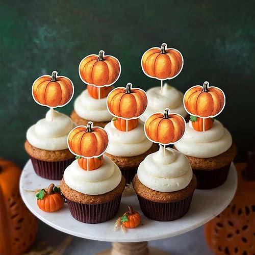 Miniatura 10 de 1 paquete de decoración para tartas con purpurina con temática de otoño, revelación de género, selección de pastel de calabaza, decoración de pastel