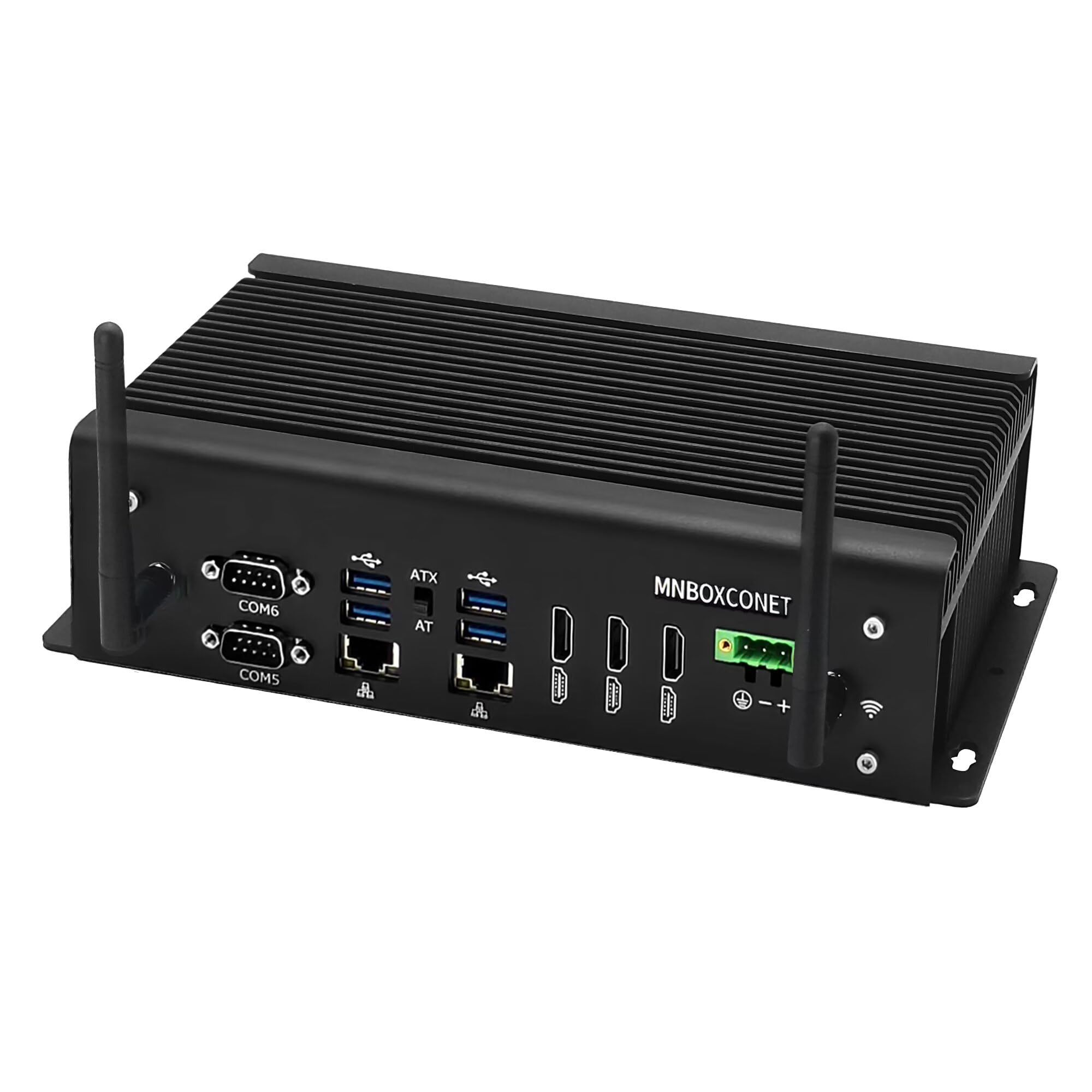 Mini PC IBC7 Industrial Lüfterlos Computer Core i7 9750H, Rugged Embedded Micro PC 8GB RAM 128GB NVME SSD, 6 x DB9 COM WiFi/BT4, Support PVE Linux Opnsense, 3HD