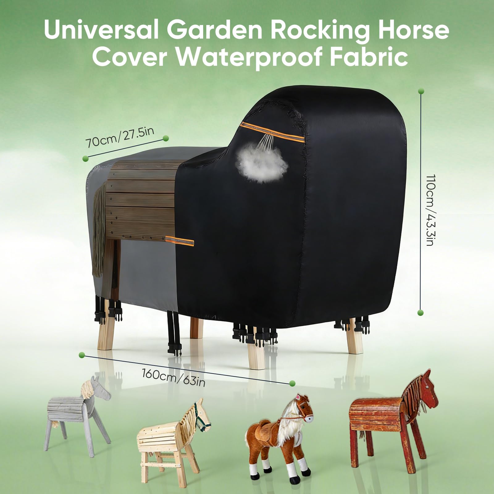 Abdeckung Holzpferd,420D Holzpferd Zubehör Wasserdicht und UV-Beständig, 6 Schichten Nano-Beschichtung,Universal Groß Holzpferd Abdeckung Outdoor mit 8 Schnallen 5 Reflexstreifen Garten