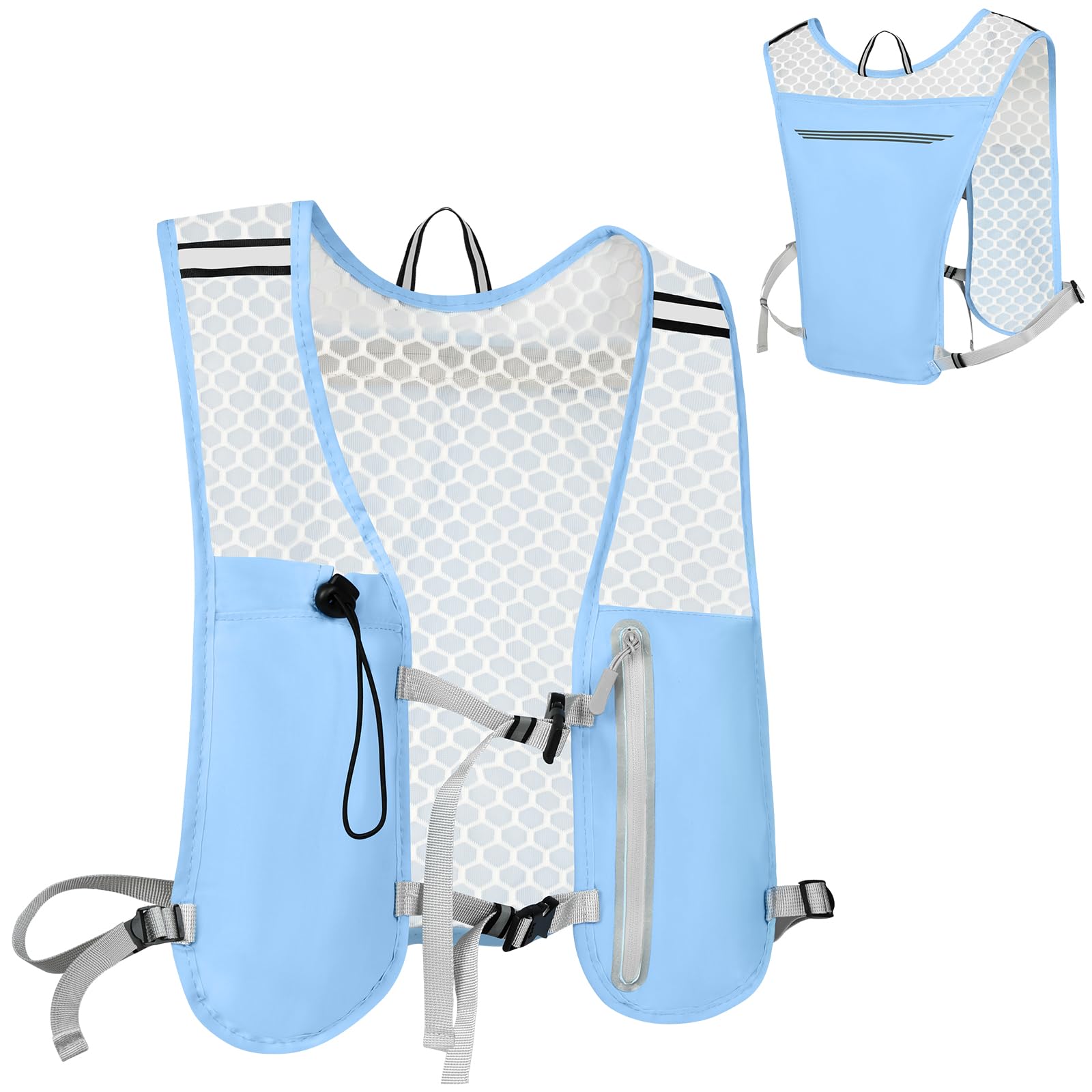 Alaoo Running Vest, Lightweight Hydration Backpack ,Breathable Reflective Running Backpacks for Women & Men Outdoor Sports, Marathon, Trail Race, Cycling, Hiking（Blue）