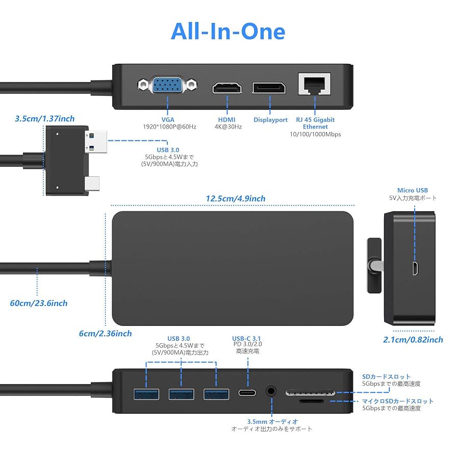 Amazon | Surface Pro 6 / Pro 5 / Pro 4 ドック 12ポート付き