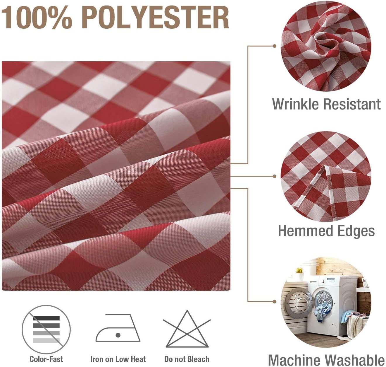 VEEYOO Waterproof Checkered Tablecloth - 60x84 inch Rectangle Buffalo Plaid Tablecloth, Polyester Stain Resistant and Spill Proof Table Cloth for Picnic, Party, Dinner (White & Red Tablecloth)