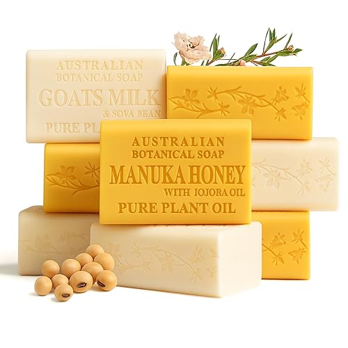 Australian Botanical Soap, Jabones clásicos de leche de cabra y miel de manuka Todo tipo de piel Enriquecido con manteca de karité 6.6 onzas