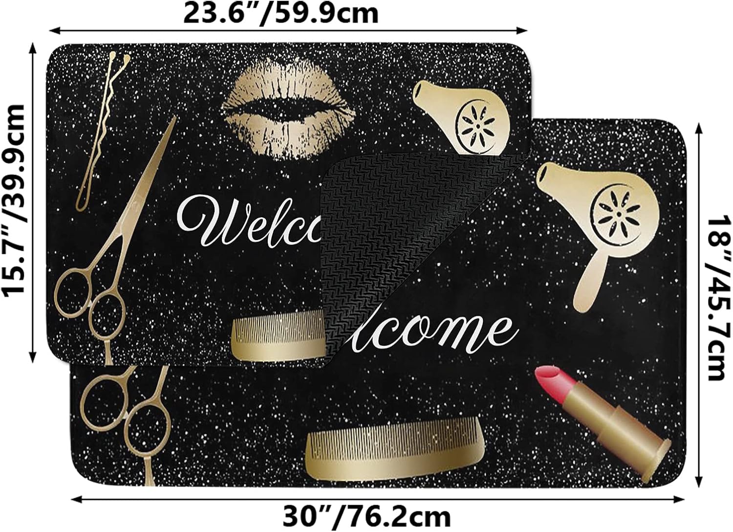 Hair Salon Black Bling Print Doormat Entry Rugs Door Mat Area Rug Home Decoration for Birthday Wedding Gift 30"x18"