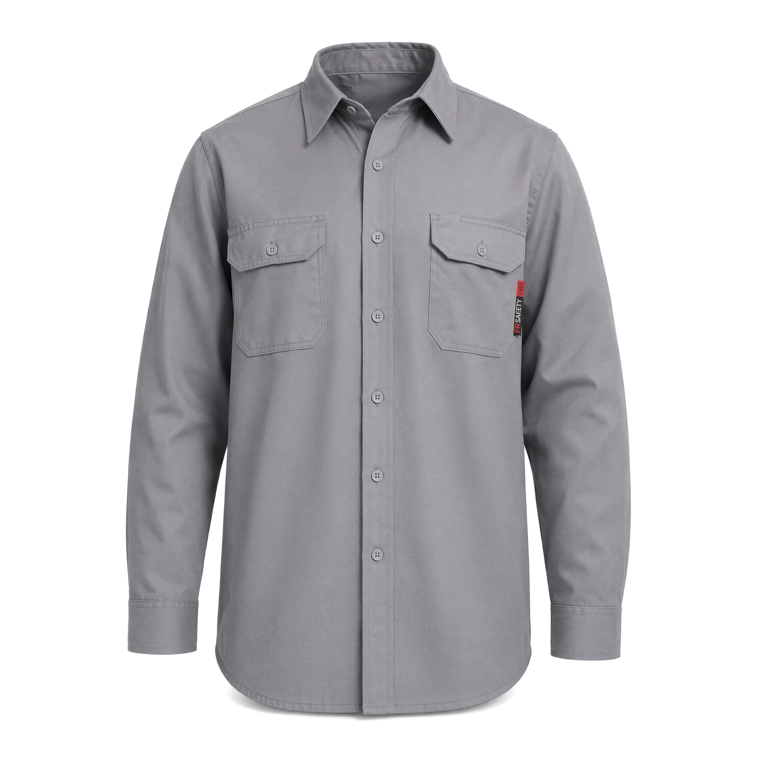 SRsafety Hi Vis FR Shirts for Men,7.0oz Long Sleeve FR Work Shirts,100% Cotton High Visibility Fire Shirt