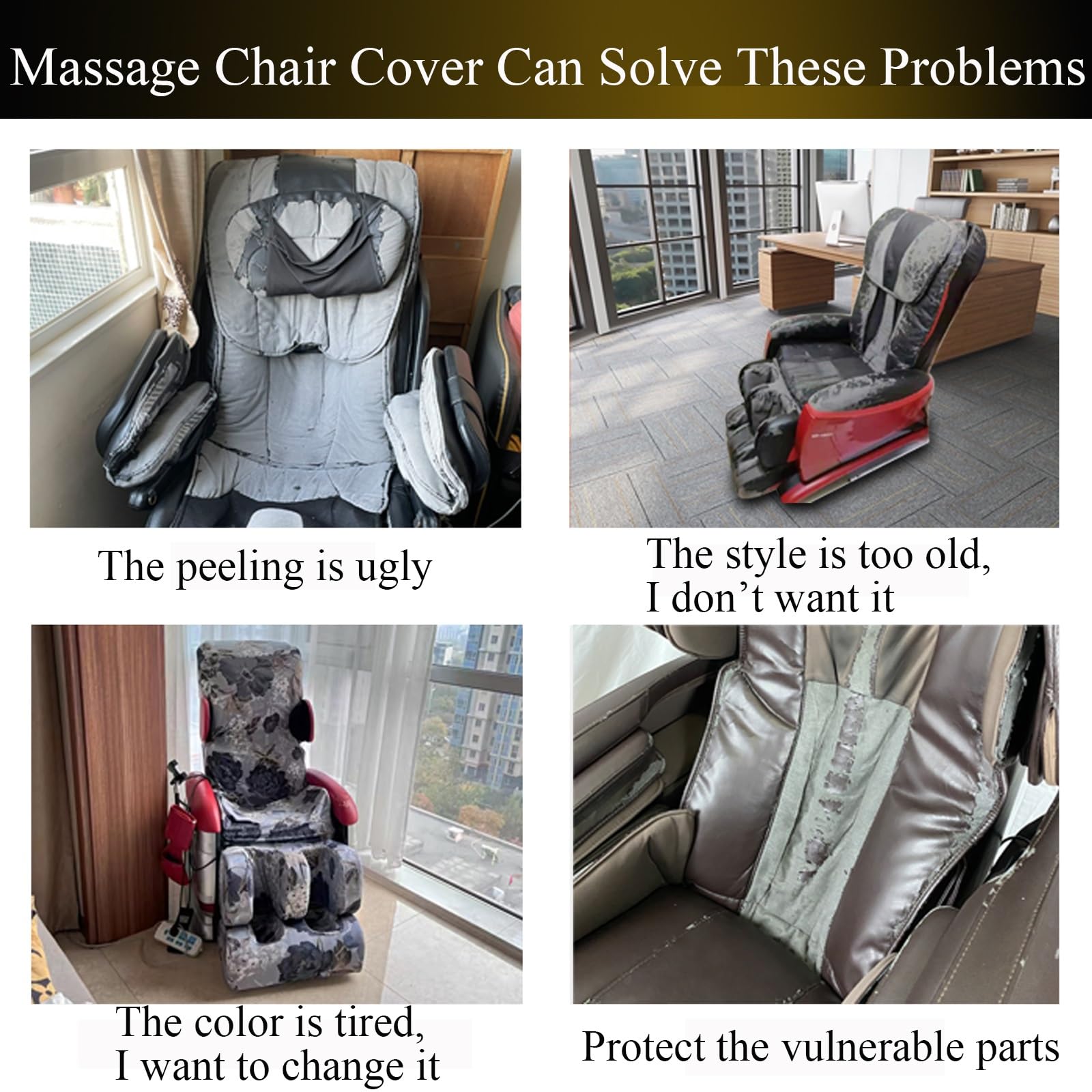 Funda para Silla de Masaje,Tejido Elástico Funda Protectora para Silla de Masaje Shiatsu de Cuerpo Completo Lavable Cubierta Polvo de Repuesto para Sillón de Masaje(Black)