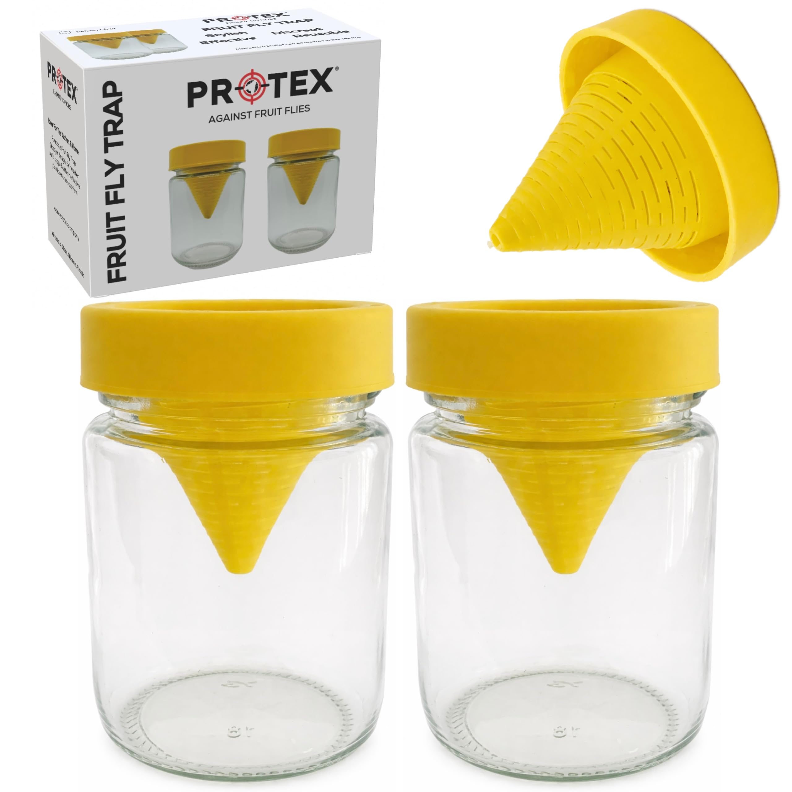 PR0TEX Fruit Fly Trap (2 Pack), Reusable. Highly Effective Fly Trap, Ideal for Home & Kitchen, Glass Design Fruit Fly Catcher. Effective Non Toxic Solution to Remove Fruit Flies