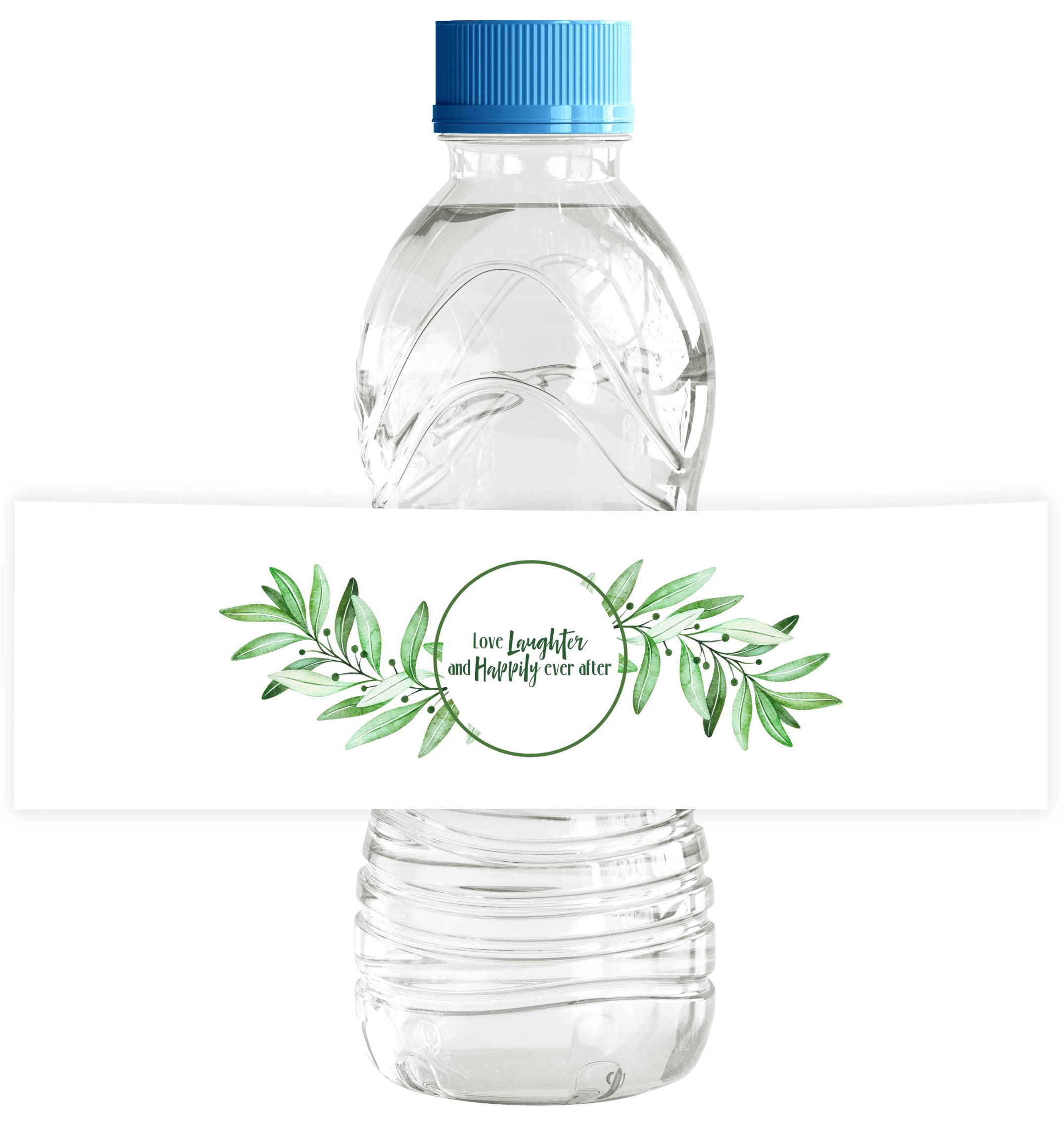 Darling Souvenir Water Bottle Labels Greenery Leaf Wreath Print Easy to Use Party Supplies Love Laughter and Happily Ever After Stickers for Water Bottle Great for Anniversary, Birthday Parties