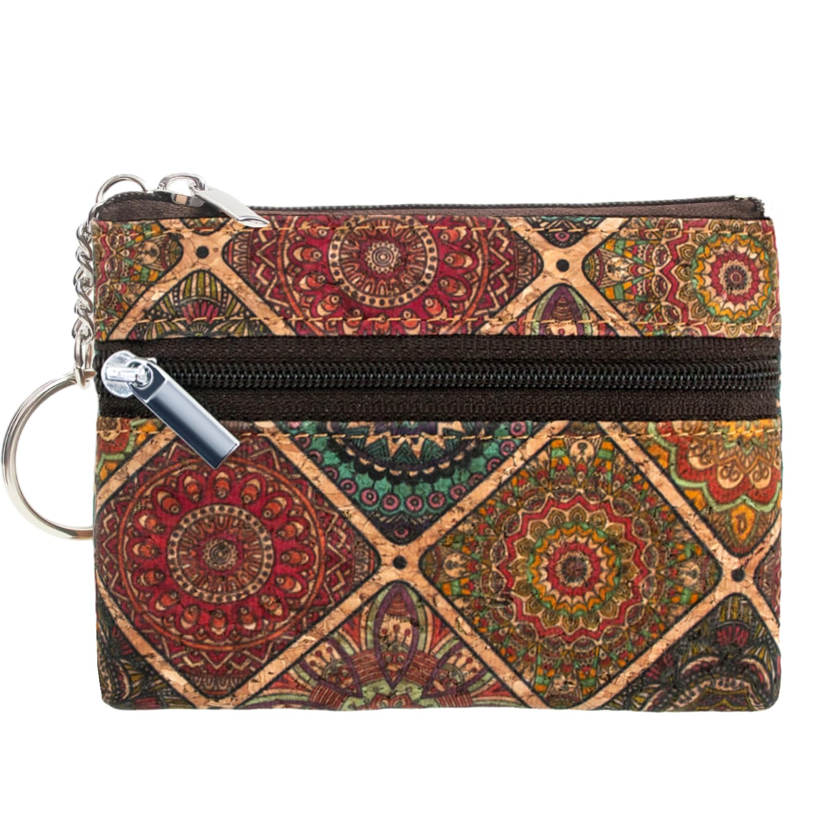Eco-friendly Natural Cork Coin Purse, Boshiho Mini Coin Change Wallet Credit Card Holder Zipper Pouch Vegan Wallet with Key Ring Keychain