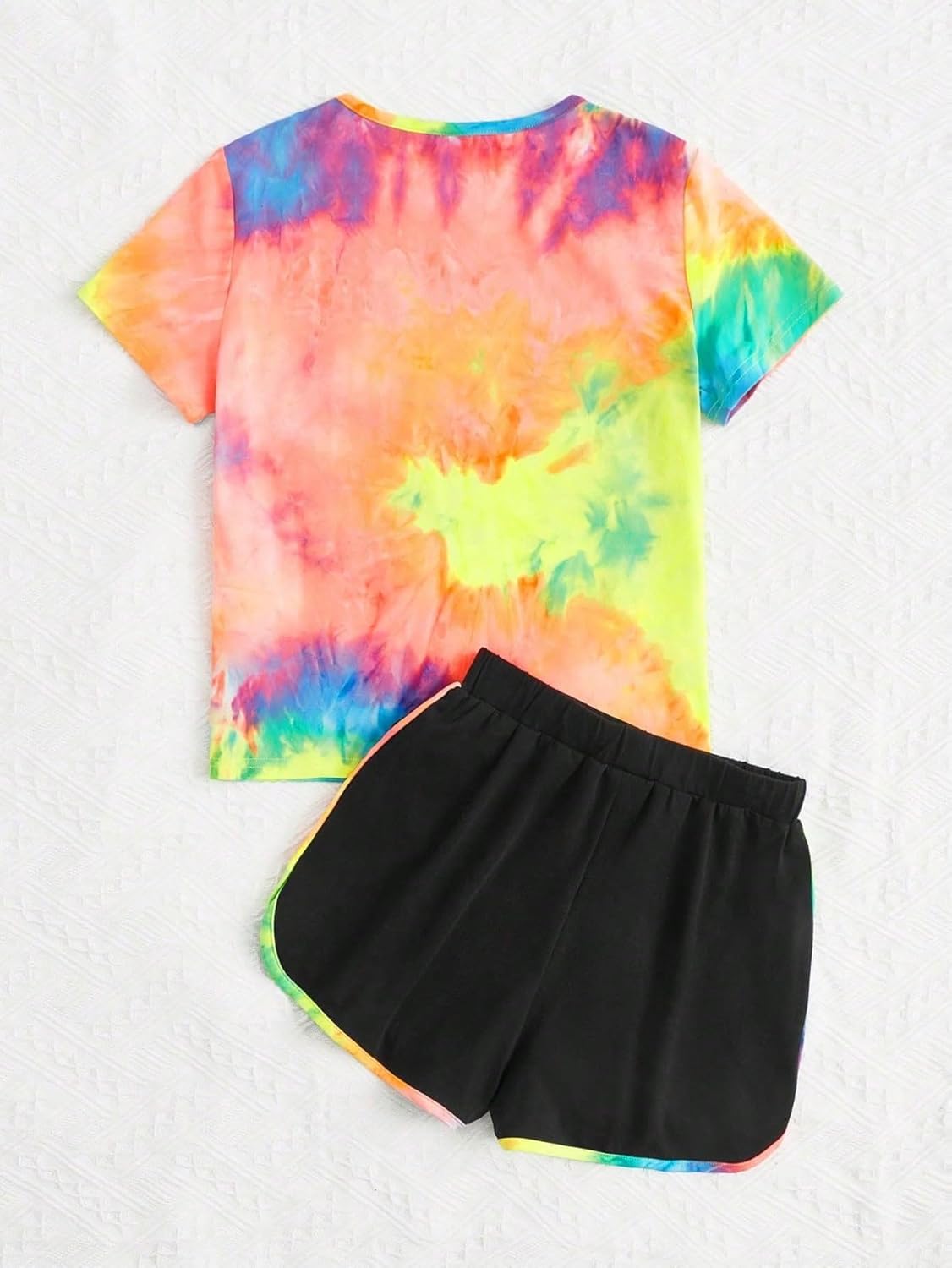 SweatyRocks Girl's 2 Piece Outfit Tie Dye Graphic Print Short Sleeve Tee Top and Track Shorts Set - Image 2