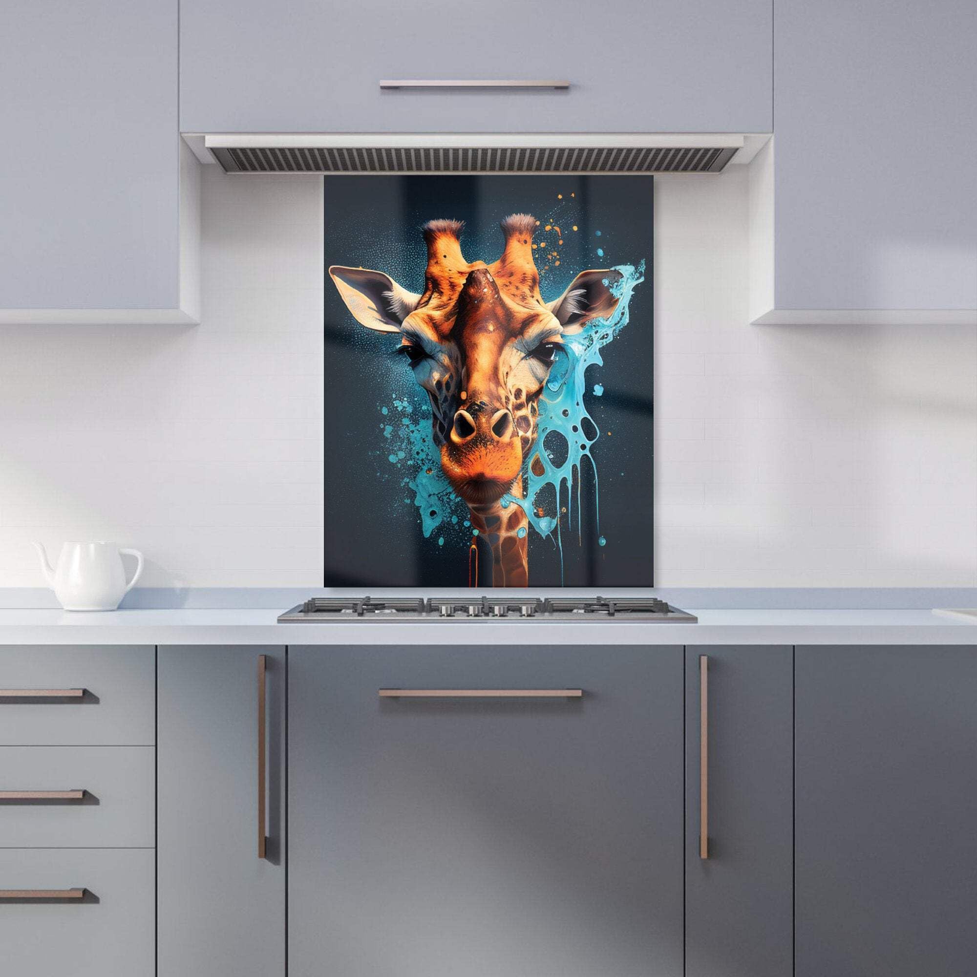 Warren Reed Designer Blue Giraffe Face Splashart Premium Glass Kitchen Splashback W600mm X H750mm from B&Q