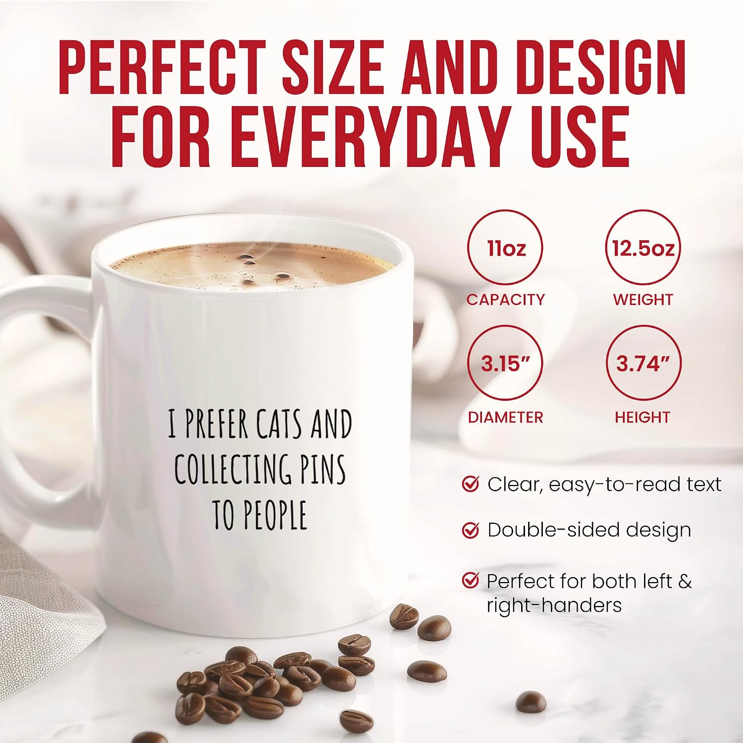 I Prefer Cats And Collecting Pins Mug - Coffee Cup - Pin Funny Gift From - Enamel Tea Mugs - Lover Accessories - 11 Oz Ceramic Gifts For Collectible Birthday, Him, Her, Christmas, Craft Fair, Fashion image 3