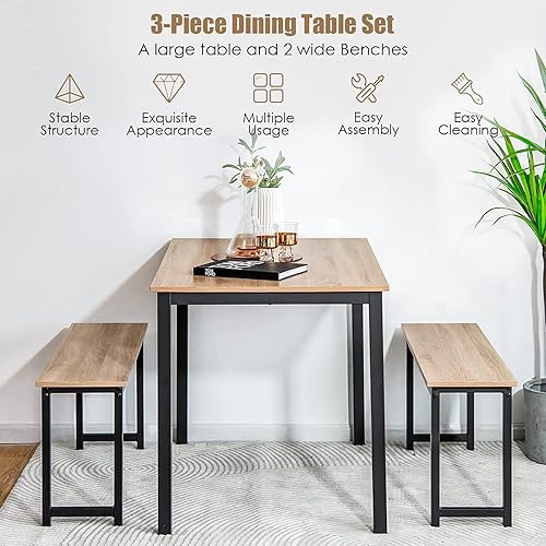 Miniatura 16 de LDAILY Moccha - Juego de mesa de comedor para 4, mesa de cocina con bancos, juego de comedor de madera de 43 pulgadas que ahorra espacio con marco