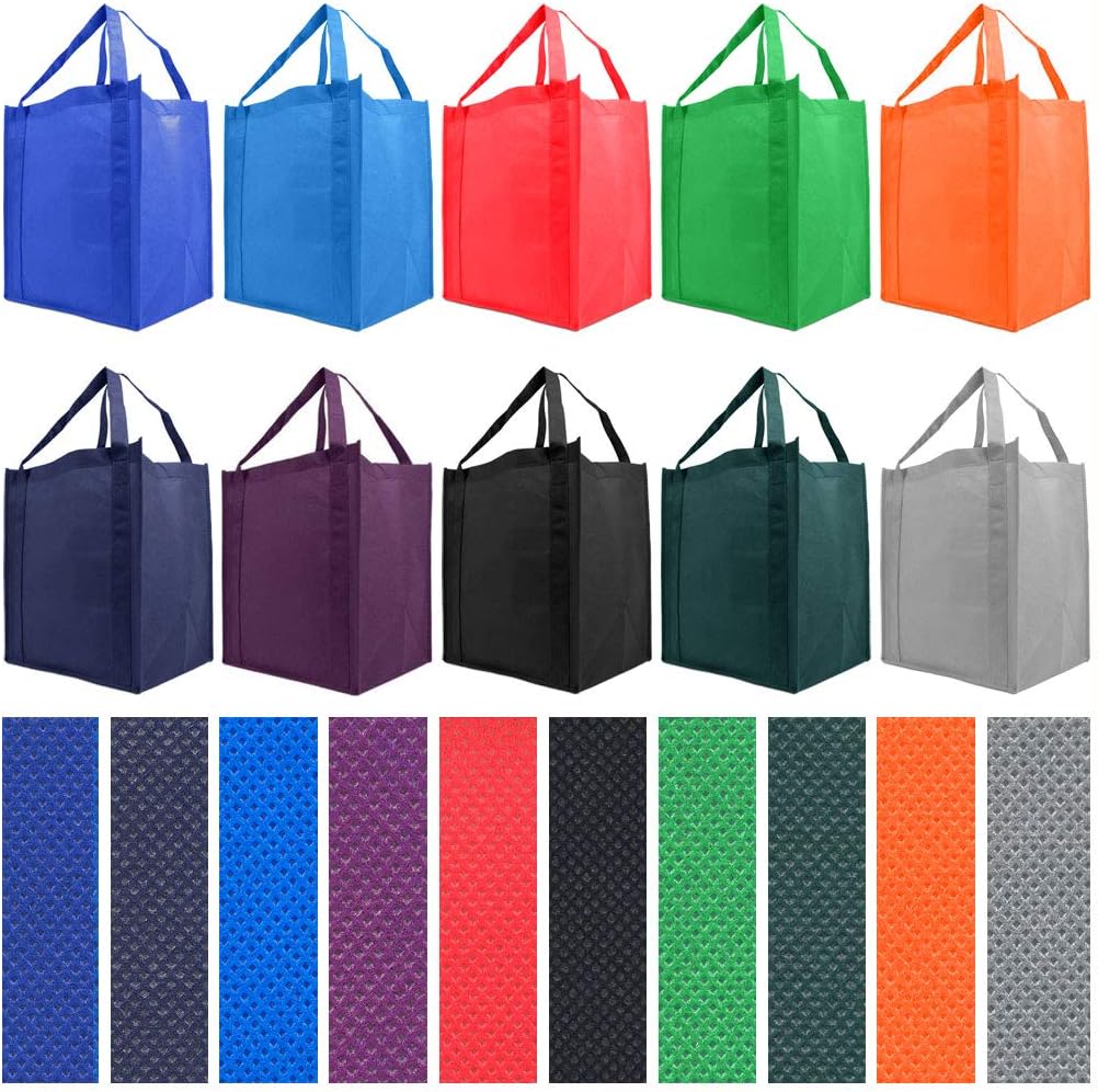 Simply Green Solutions - Reusable Grocery Bags, Wide Tote Bags with 20-Inch Reinforced Handle, Shopping Bags for Groceries, Reusable Gift Bags with Handles, 13 x 15 x 10, 10 Color Variety, Pack of 10