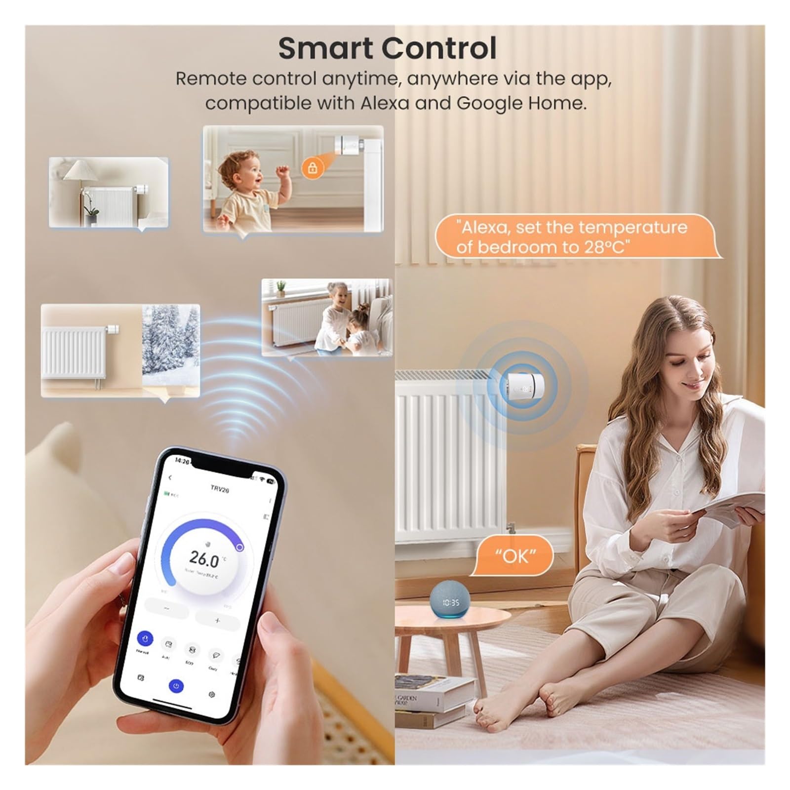 Siłownik Grzejnikowy Tuya ZigBee3.0 Smart TRV, Inteligentny Termostat, Sterownik Zaworu Termostatycznego(5PCS)