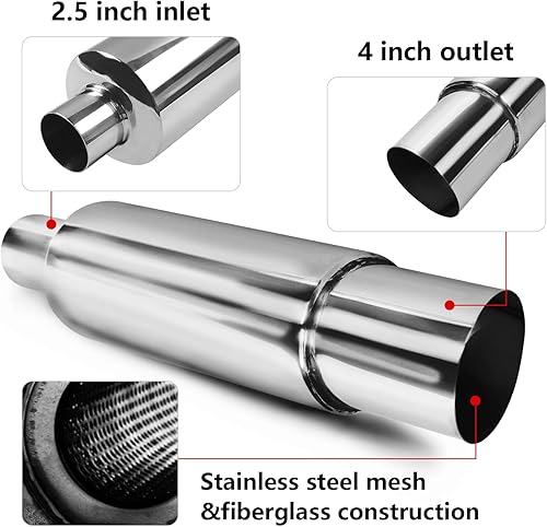 Miniatura 3 de Silenciador de escape, punta quemada de acero inoxidable, 14.7 pulgadas de longitud para ajuste universal en la mayoría de automóviles, sedanes y