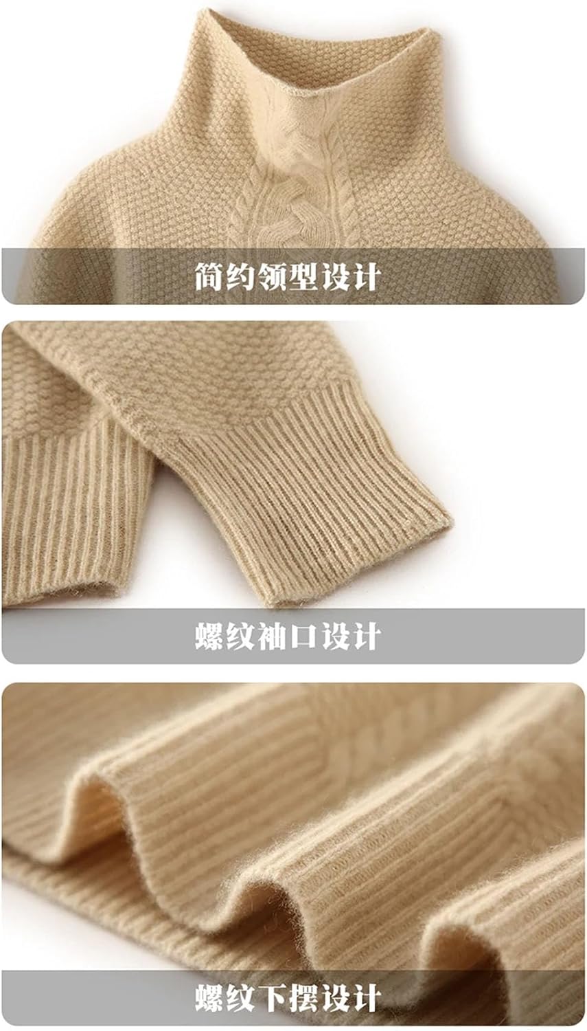 Women's 100% Wool Sweaters Turtleneck Soft Twisted Knitted Pullover Jumper Winter Thicked Thermal Sweatshirt