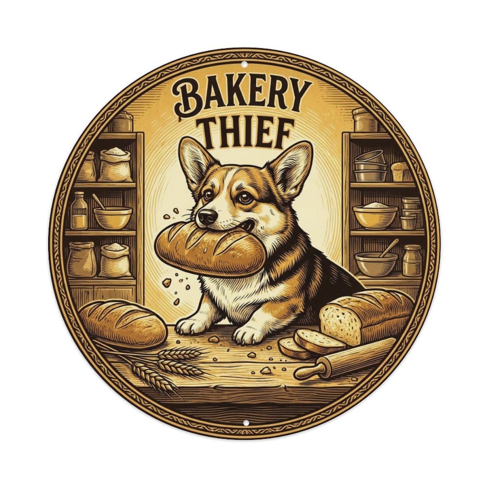 Corgi Bread Bakery Vintage Round Decor 2 Metal Tin Sign
