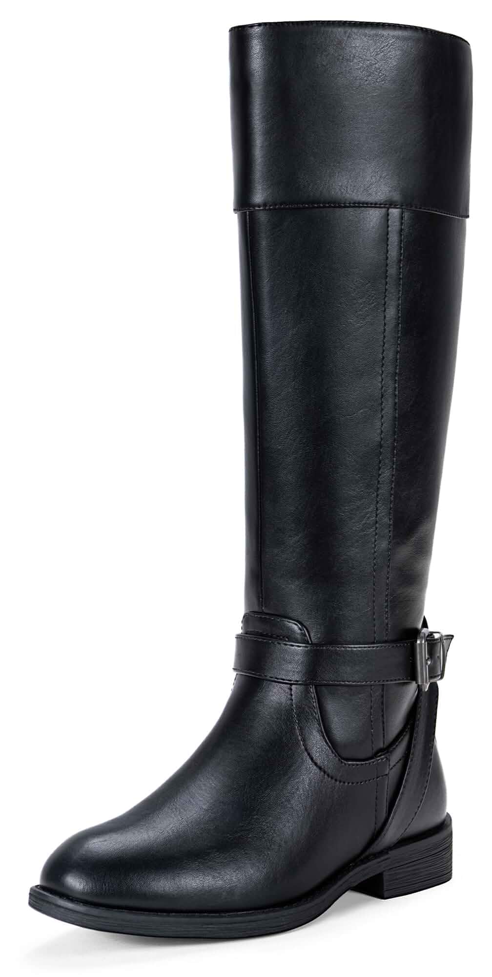 Jeossy Women's Knee High Riding Boots, Round Toe with Low Block Heel Side zipper, buckle accents, padded insole, soft lining, textured rubber outsole for city days walking, weekend casual wear