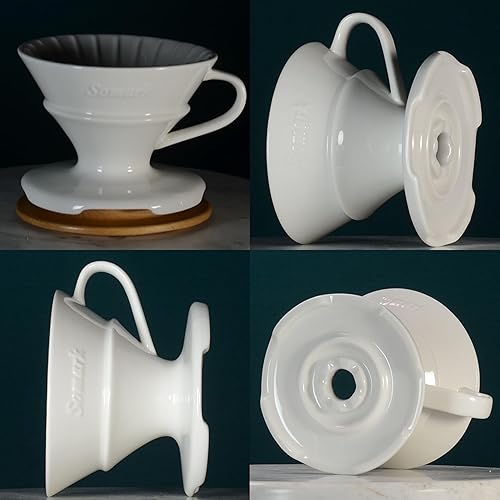 Miniatura 2 de Somark Cafetera de cerámica con filtro de cono #2 con bandeja de goteo de madera