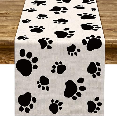 Camino de mesa de lino con estampado de perro y cachorro, camino de mesa para niños y niñas, fiesta de cumpleaños, para interiores y exteriores,