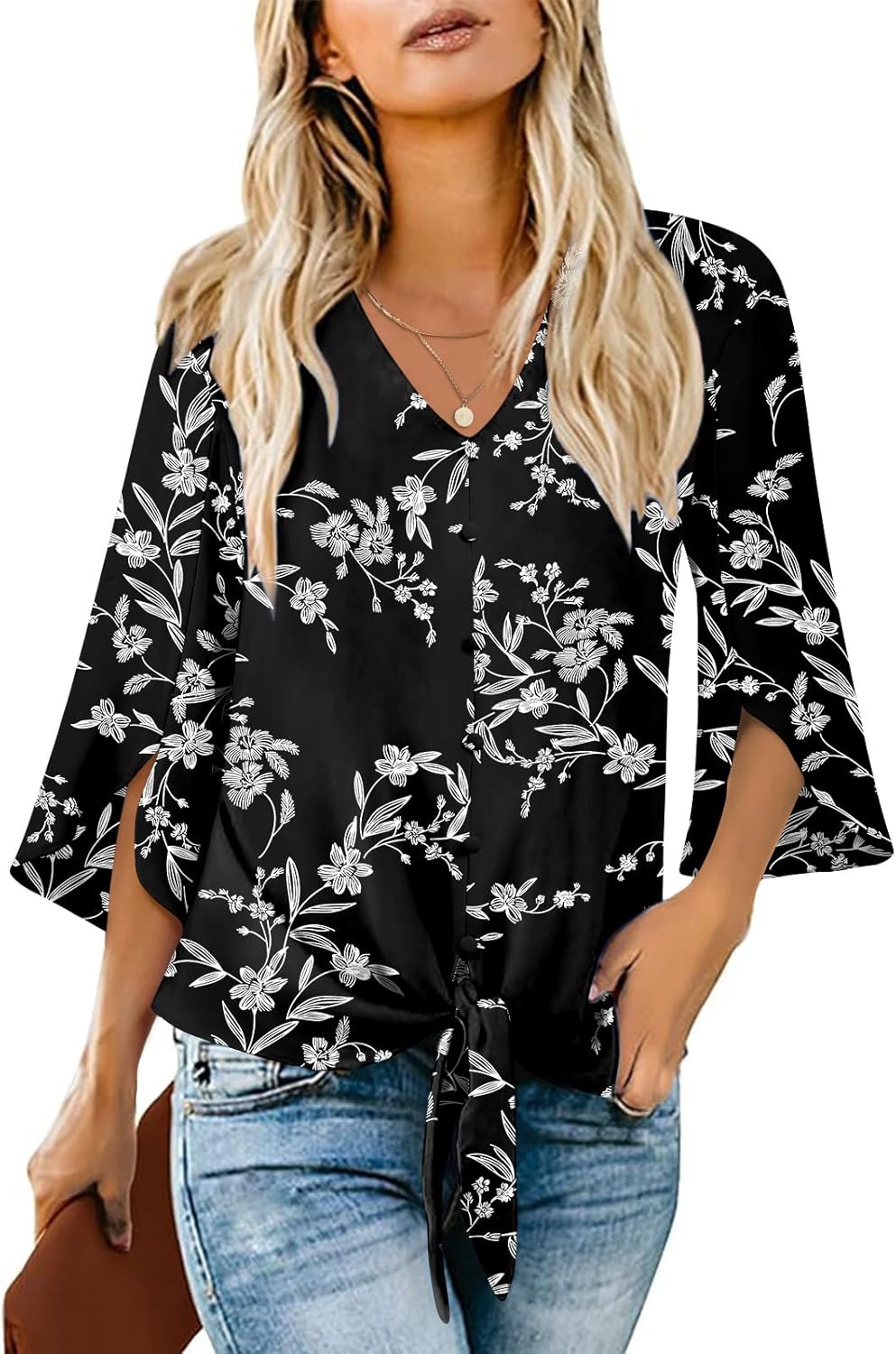 Womens 2026 Casual Summer Tops V-Neck Button Down Shirts Loose Fit Tunic Blouses