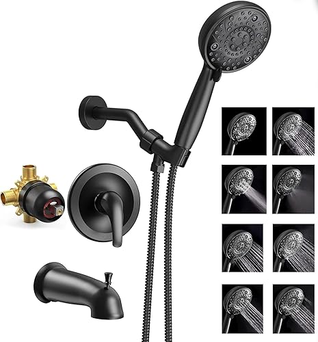 Miniatura 10 de EMBATHER Juego de grifo de bañera y ducha, cabezal de ducha doble con juego de grifo de bañera, válvula de ducha de control de un solo mango y kit