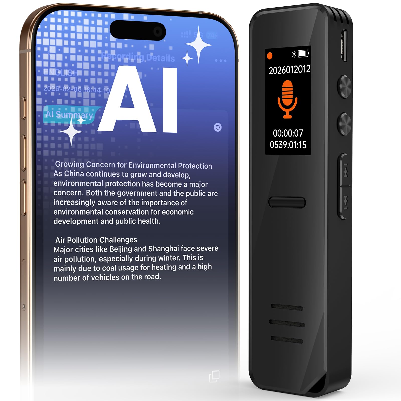 NEWYES Enregistreur Vocal IA 64GB Dictaphone Audio Numérique Magnétophone Mini Stylo avec Transcription Résumé Réduction de Bruit