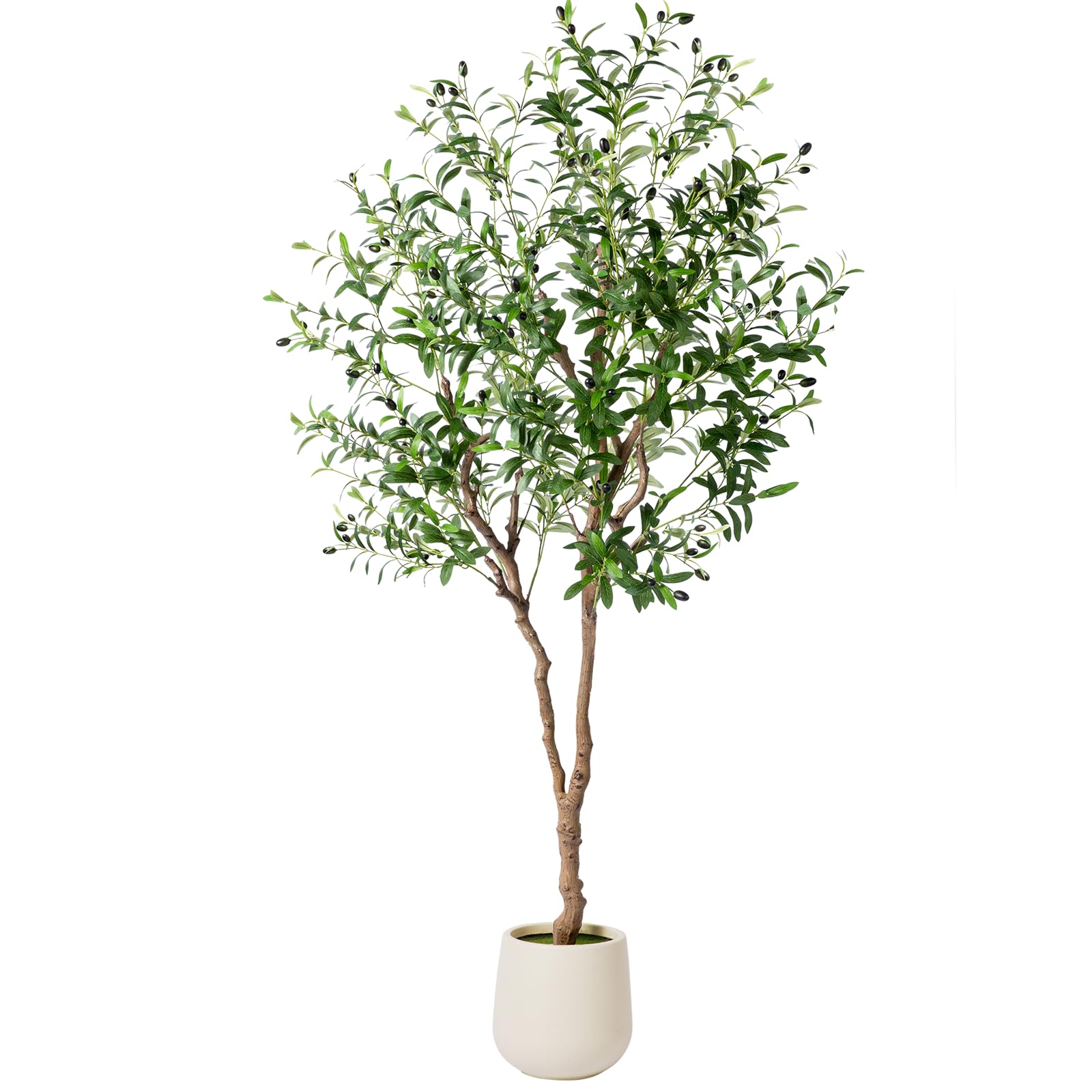 6ft faux olive tree with decorative planter, olive trees artificial indoor with textured trunk, silk leaves and olive fruits, fake plants for living room, entryway and office decor