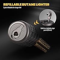 Vista 4 de Butane Torch Lighter, Adjustable Refillable Torch Lighters with Safety Lock, Windproof Butane Torch, Antique Lighters with Punch, Blue Jet Flame