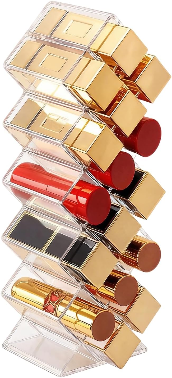 1 Pack Stackable Lipstick Holder, Acrylic Lipstick Tower Gloss Storage Stand, Perfect Lipgloss Organizers for Makeup Vanity Display