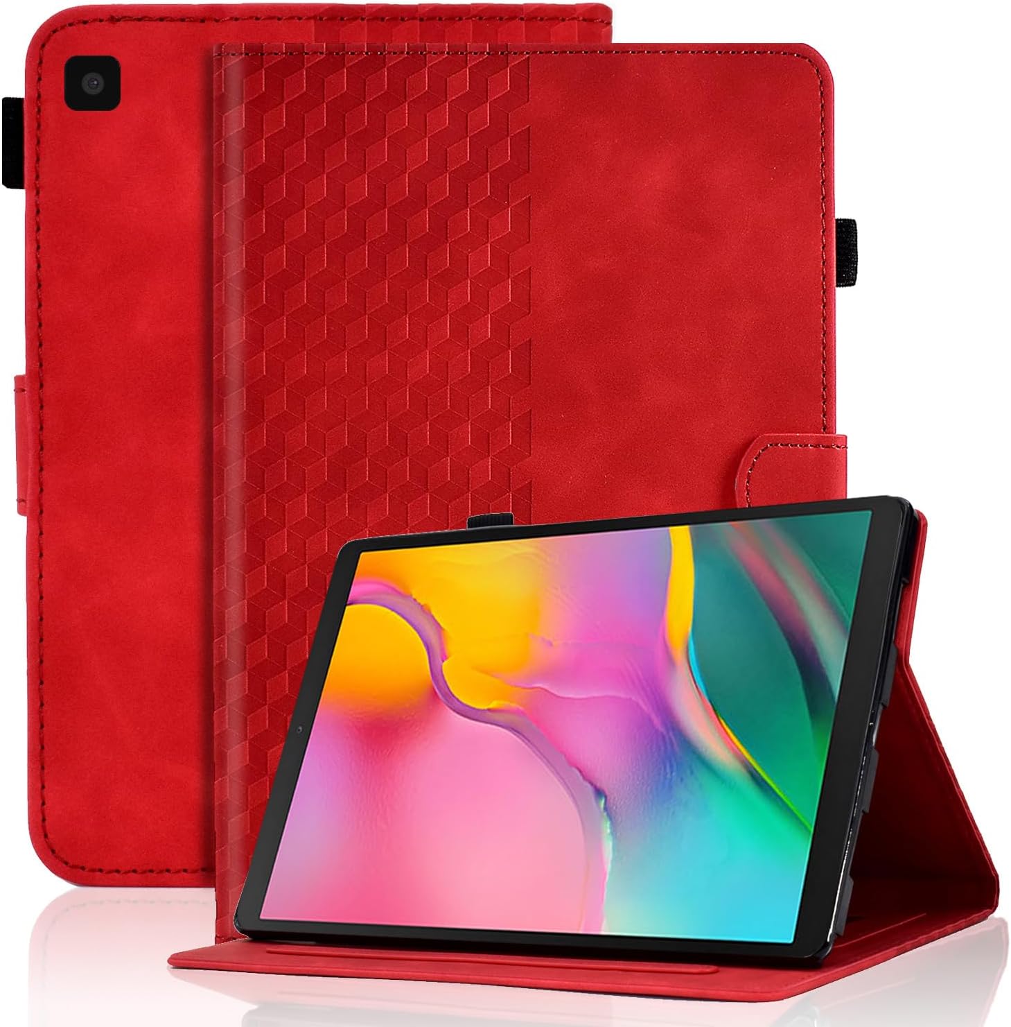 Case for Samsung Galaxy Tab A 10.1 Inch 2019 Protective Case SM-T510/T515 PU Leather Folio Case Cover Cube with Stand Function Card Pocket Red
