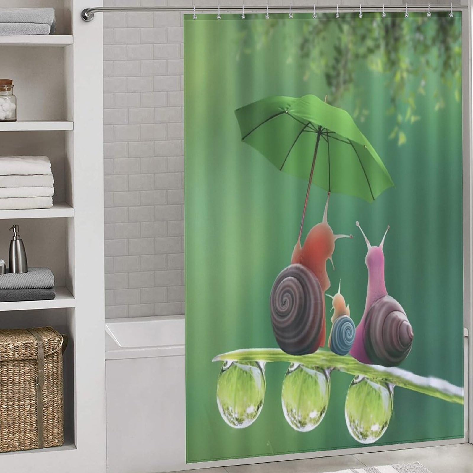 Rideau de douche escargots anti éclaboussures en tissu imperméable avec crochets