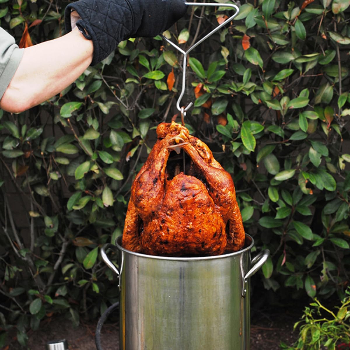 DOLAMOTY Stainless Steel Turkey Fryer Rack Kit for Thanksgiving Turkey Roasting Stand Replacement Parts Chicken Rack Roaster with Lifter Hook, Holder Base for Deep Fry Pot